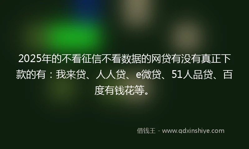 2025年的不看征信不看数据的网贷有没有真正下款的有：我来贷、人人贷、e微贷、51人品贷、百度有钱花等。