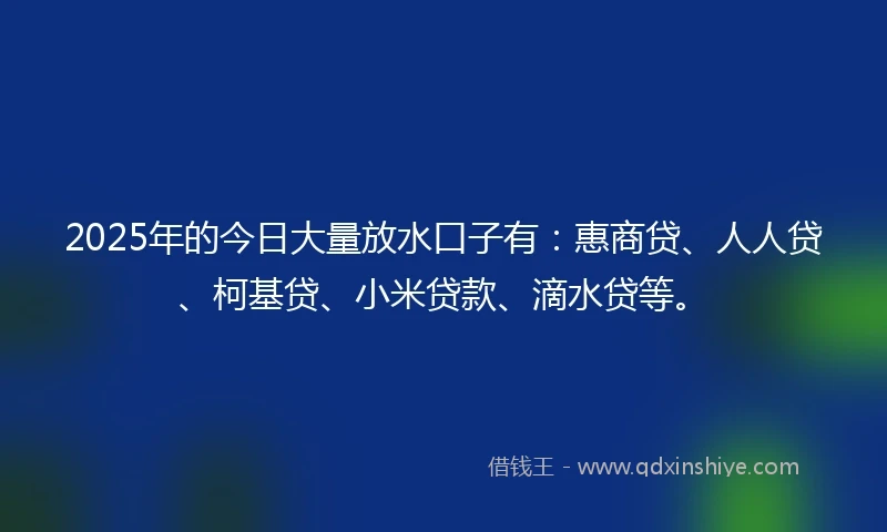 2025年的今日大量放水口子有：惠商贷、人人贷、柯基贷、小米贷款、滴水贷等。