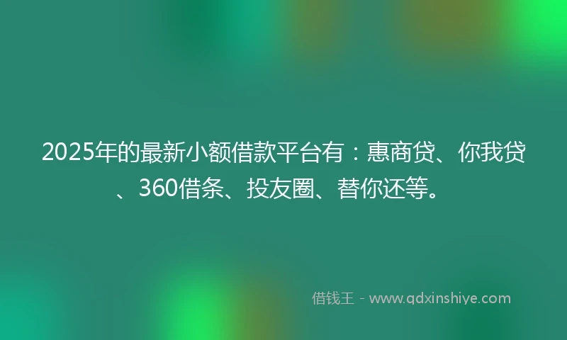2025年的最新小额借款平台有：惠商贷、你我贷、360借条、投友圈、替你还等。