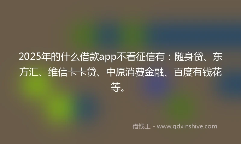 2025年的什么借款app不看征信有：随身贷、东方汇、维信卡卡贷、中原消费金融、百度有钱花等。