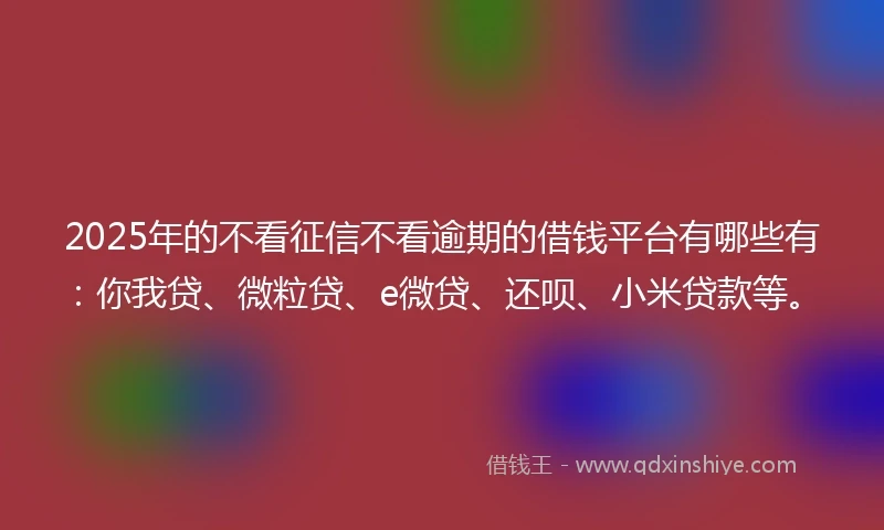 2025年的不看征信不看逾期的借钱平台有哪些有：你我贷、微粒贷、e微贷、还呗、小米贷款等。