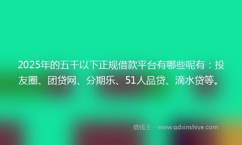2025年的五千以下正规借款平台有哪些呢有：投友圈、团贷网、分期乐、51人品贷、滴水贷等。