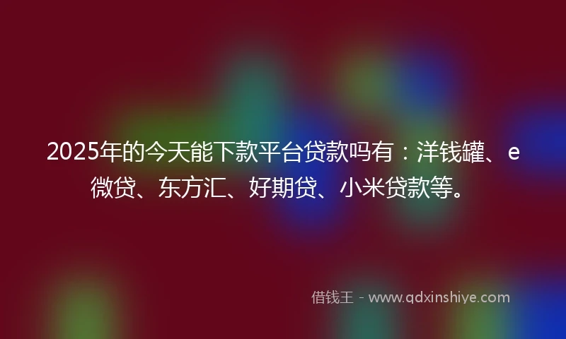 2025年的今天能下款平台贷款吗有：洋钱罐、e微贷、东方汇、好期贷、小米贷款等。