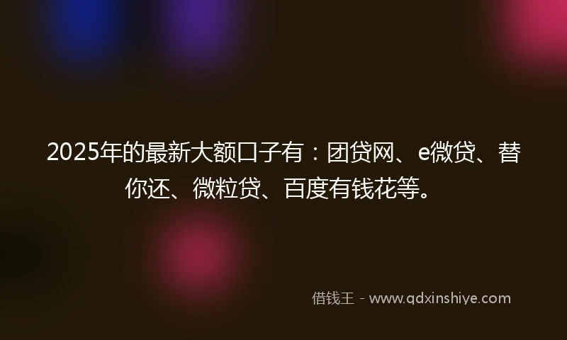 2025年的最新大额口子有:团贷网、e微贷、替你还、微粒贷、百度有钱花等。