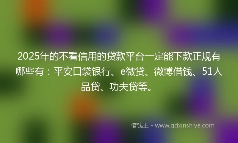 2025年的不看信用的贷款平台一定能下款正规有哪些有：平安口袋银行、e微贷、微博借钱、51人品贷、功夫贷等。