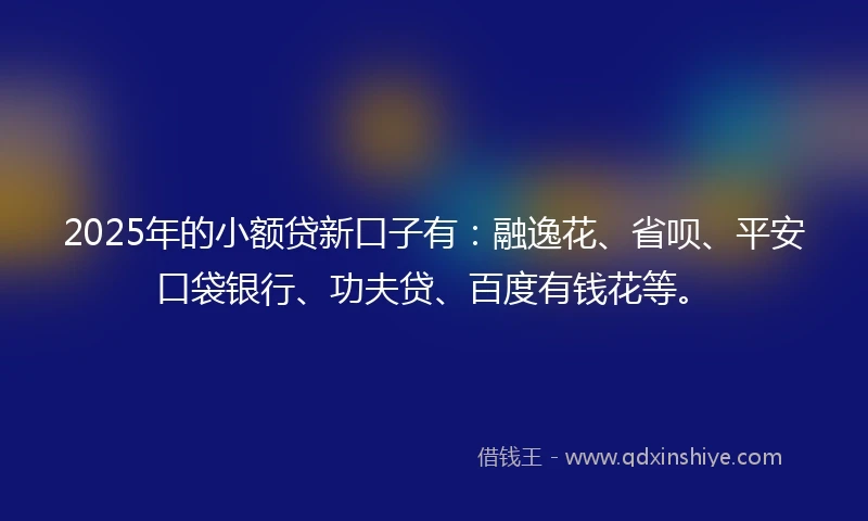 2025年的小额贷新口子有：融逸花、省呗、平安口袋银行、功夫贷、百度有钱花等。