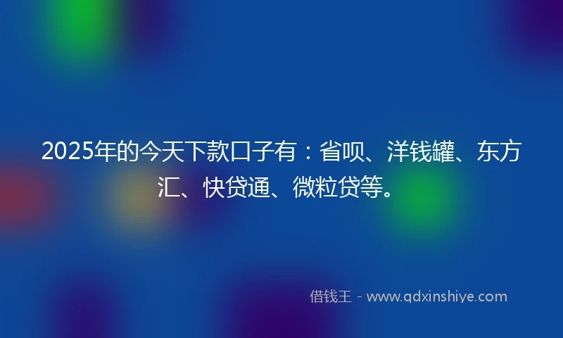 2025年的今天下款口子有：省呗、洋钱罐、东方汇、快贷通、微粒贷等。
