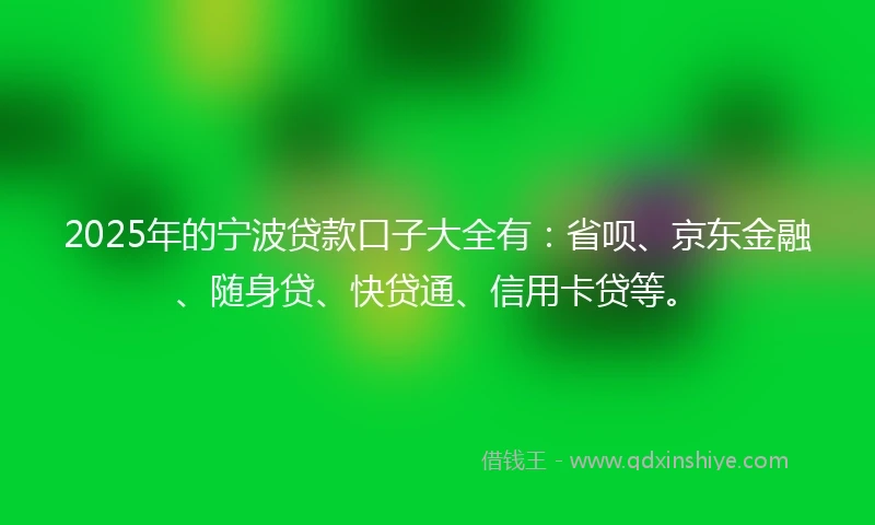 2025年的宁波贷款口子大全有：省呗、京东金融、随身贷、快贷通、信用卡贷等。