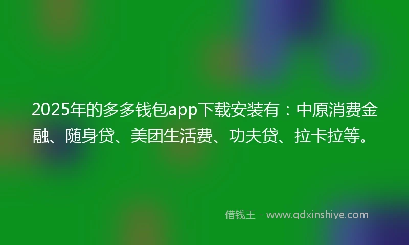2025年的多多钱包app下载安装有：中原消费金融、随身贷、美团生活费、功夫贷、拉卡拉等。