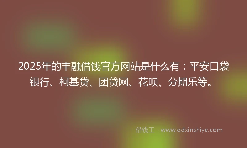 2025年的丰融借钱官方网站是什么有：平安口袋银行、柯基贷、团贷网、花呗、分期乐等。
