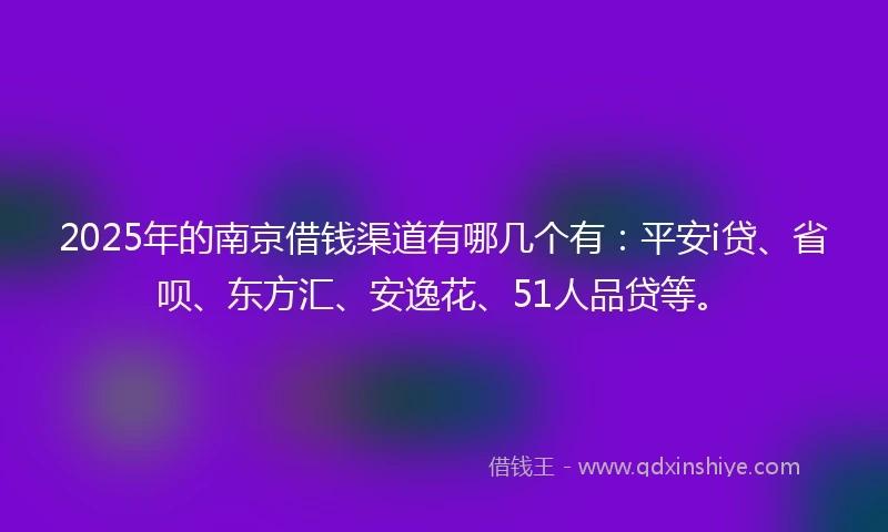 2025年的南京借钱渠道有哪几个有：平安i贷、省呗、东方汇、安逸花、51人品贷等。