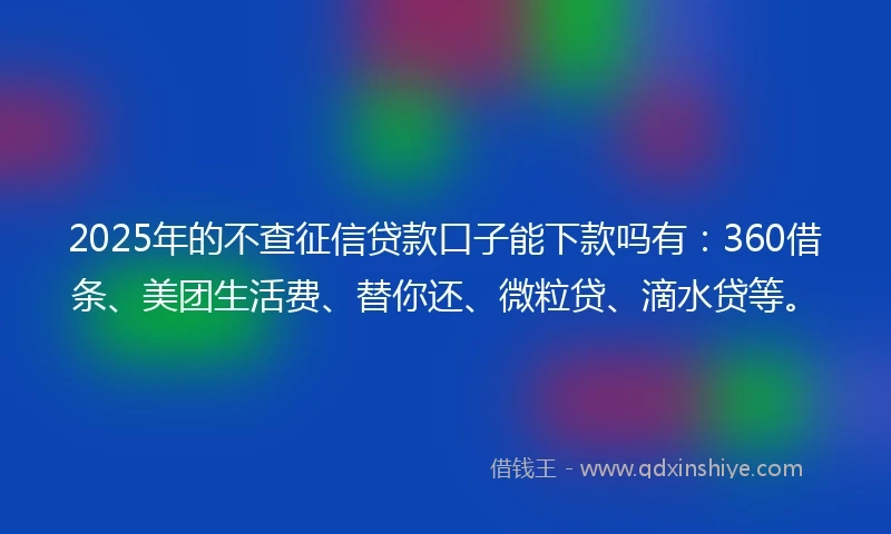 2025年的不查征信贷款口子能下款吗有：360借条、美团生活费、替你还、微粒贷、滴水贷等。