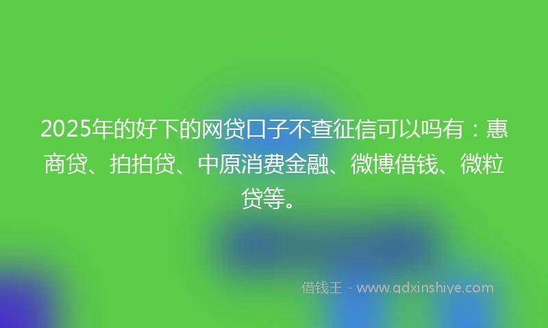 2025年的好下的网贷口子不查征信可以吗有：惠商贷、拍拍贷、中原消费金融、微博借钱、微粒贷等。