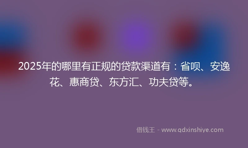 2025年的哪里有正规的贷款渠道有：省呗、安逸花、惠商贷、东方汇、功夫贷等。