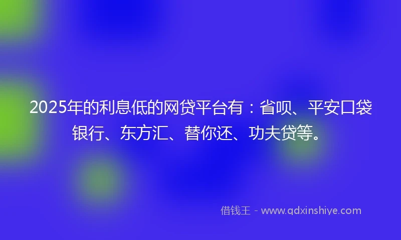 2025年的利息低的网贷平台有：省呗、平安口袋银行、东方汇、替你还、功夫贷等。