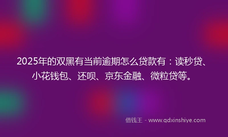2025年的双黑有当前逾期怎么贷款有：读秒贷、小花钱包、还呗、京东金融、微粒贷等。