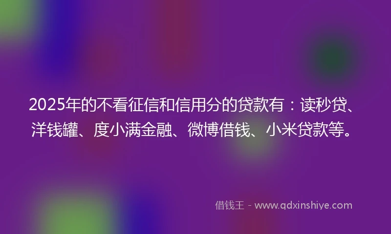 2025年的不看征信和信用分的贷款有：读秒贷、洋钱罐、度小满金融、微博借钱、小米贷款等。