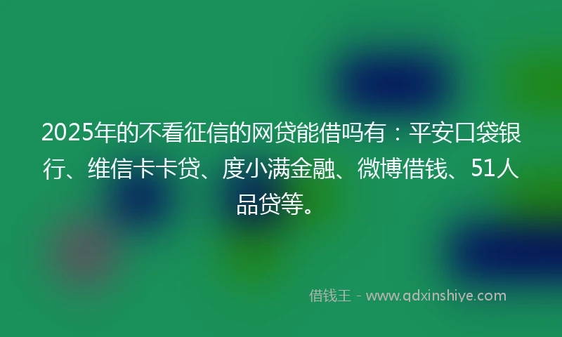 2025年的不看征信的网贷能借吗有：平安口袋银行、维信卡卡贷、度小满金融、微博借钱、51人品贷等。
