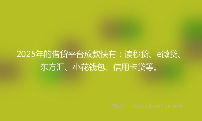 2025年的借贷平台放款快有：读秒贷、e微贷、东方汇、小花钱包、信用卡贷等。