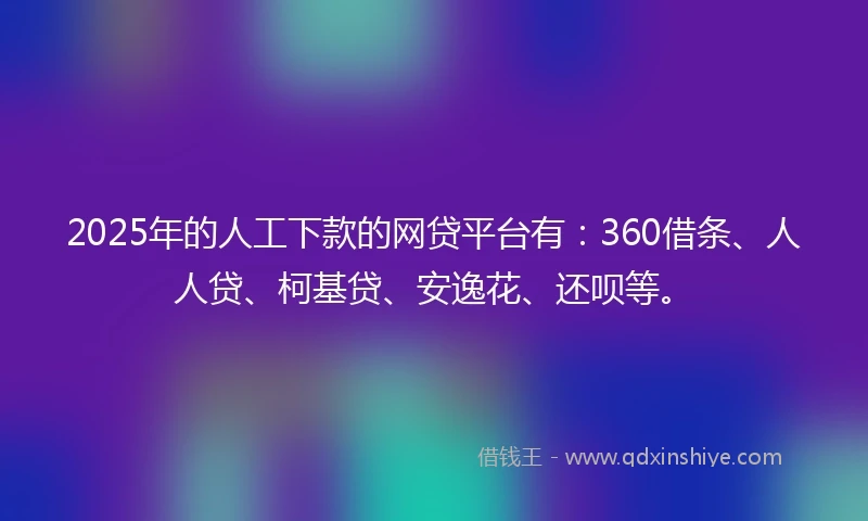 2025年的人工下款的网贷平台有：360借条、人人贷、柯基贷、安逸花、还呗等。