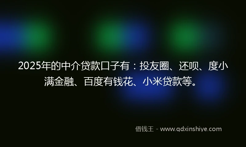 2025年的中介贷款口子有：投友圈、还呗、度小满金融、百度有钱花、小米贷款等。