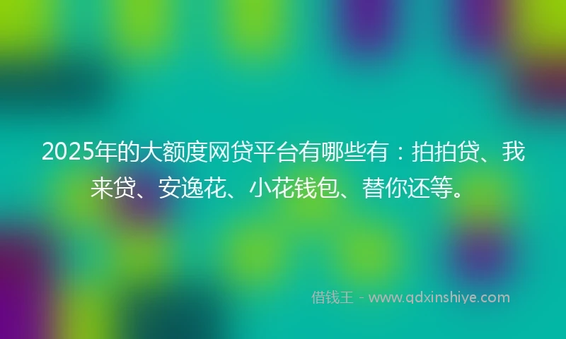 2025年的大额度网贷平台有哪些有:拍拍贷、我来贷、安逸花、小花钱包、替你还等。