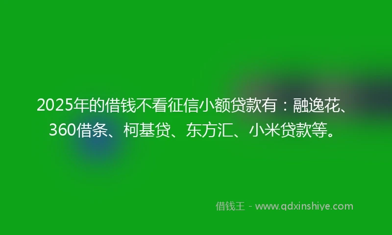 2025年的借钱不看征信小额贷款有：融逸花、360借条、柯基贷、东方汇、小米贷款等。