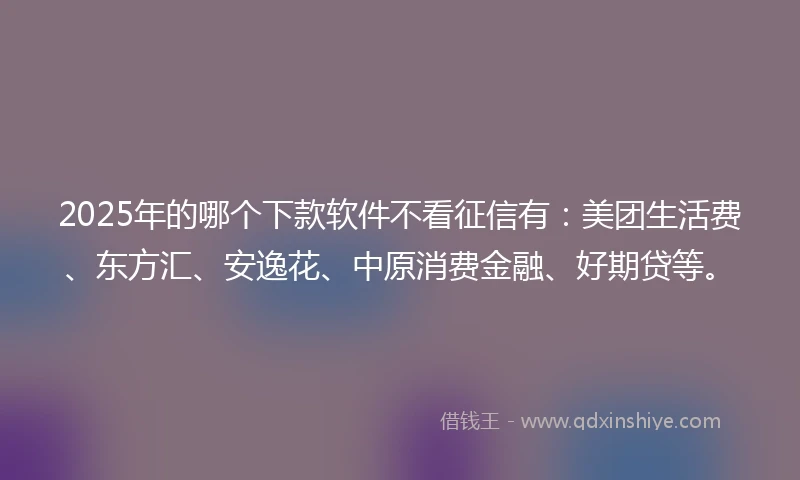 2025年的哪个下款软件不看征信有：美团生活费、东方汇、安逸花、中原消费金融、好期贷等。