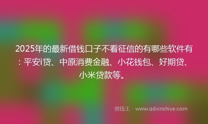 2025年的最新借钱口子不看征信的有哪些软件有：平安i贷、中原消费金融、小花钱包、好期贷、小米贷款等。