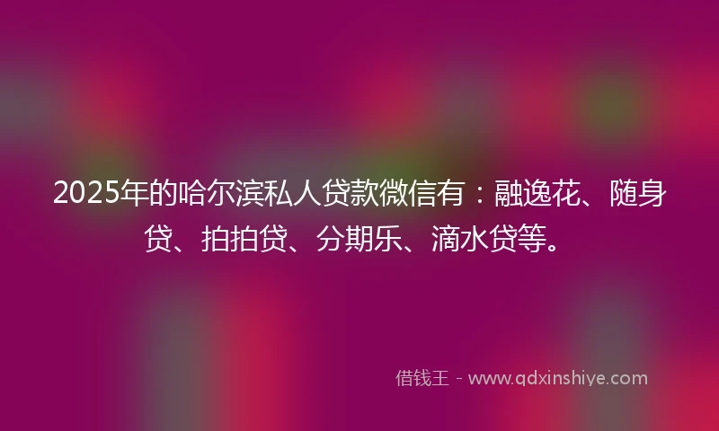 2025年的哈尔滨私人贷款微信有：融逸花、随身贷、拍拍贷、分期乐、滴水贷等。