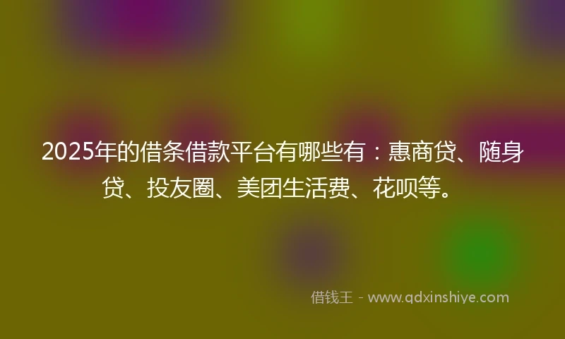 2025年的借条借款平台有哪些有：惠商贷、随身贷、投友圈、美团生活费、花呗等。