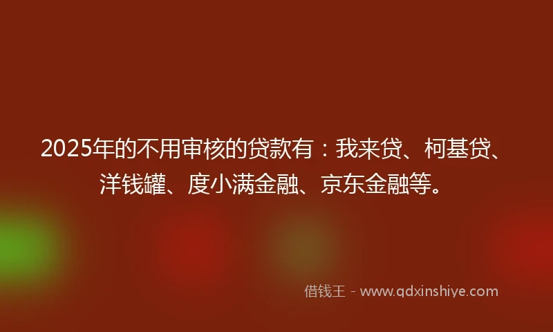 2025年的不用审核的贷款有：我来贷、柯基贷、洋钱罐、度小满金融、京东金融等。
