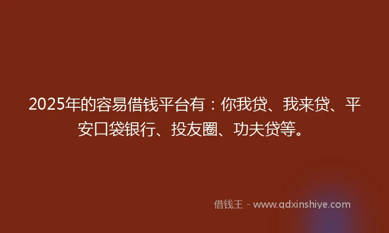 2025年的容易借钱平台有：你我贷、我来贷、平安口袋银行、投友圈、功夫贷等。