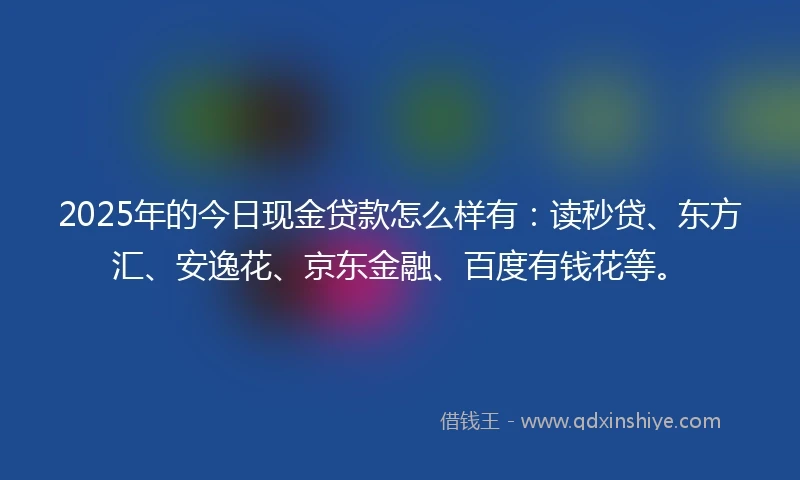2025年的今日现金贷款怎么样有：读秒贷、东方汇、安逸花、京东金融、百度有钱花等。