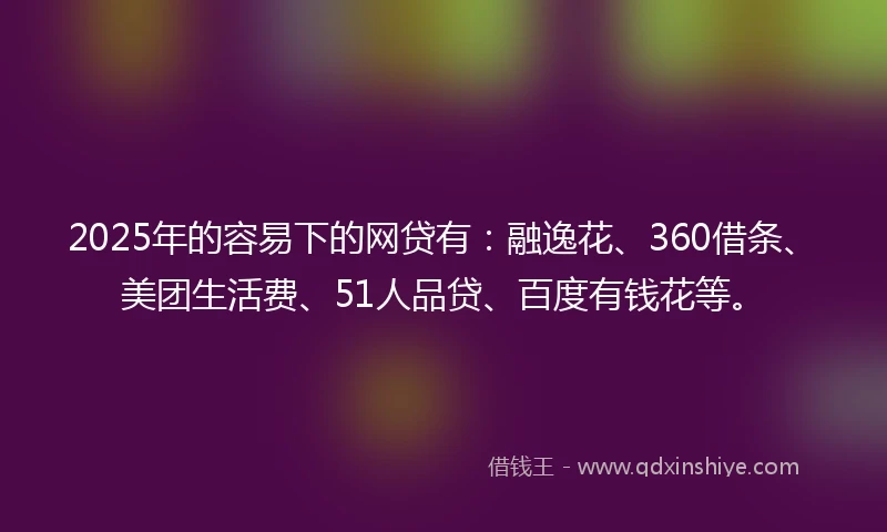 2025年的容易下的网贷有：融逸花、360借条、美团生活费、51人品贷、百度有钱花等。