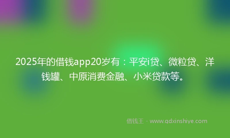 2025年的借钱app20岁有：平安i贷、微粒贷、洋钱罐、中原消费金融、小米贷款等。
