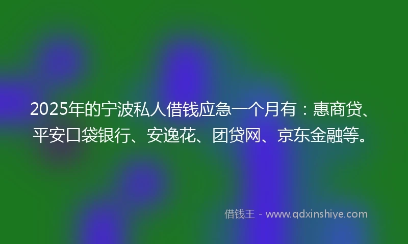 2025年的宁波私人借钱应急一个月有：惠商贷、平安口袋银行、安逸花、团贷网、京东金融等。