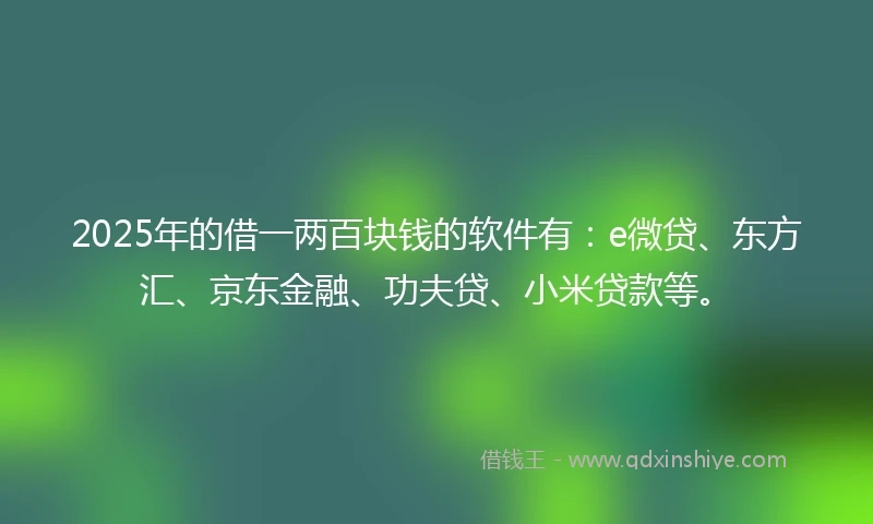 2025年的借一两百块钱的软件有：e微贷、东方汇、京东金融、功夫贷、小米贷款等。