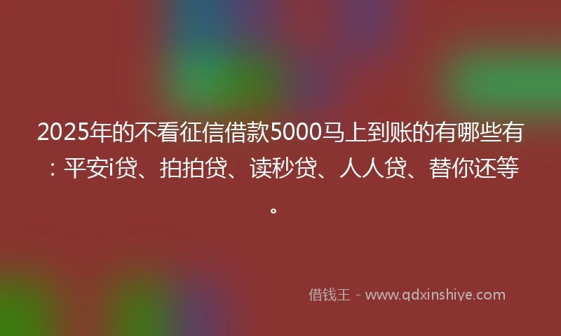 2025年的不看征信借款5000马上到账的有哪些有：平安i贷、拍拍贷、读秒贷、人人贷、替你还等。
