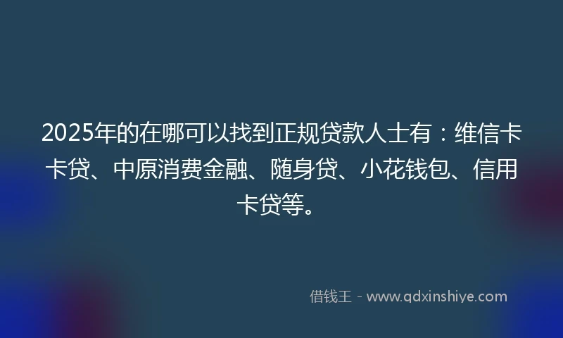 2025年的在哪可以找到正规贷款人士有：维信卡卡贷、中原消费金融、随身贷、小花钱包、信用卡贷等。