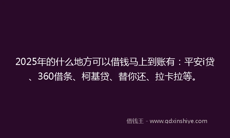 2025年的什么地方可以借钱马上到账有：平安i贷、360借条、柯基贷、替你还、拉卡拉等。