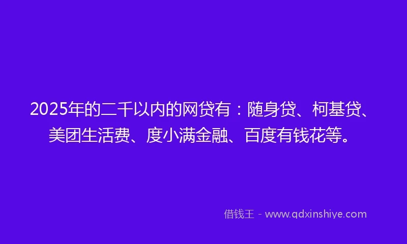 2025年的二千以内的网贷有：随身贷、柯基贷、美团生活费、度小满金融、百度有钱花等。