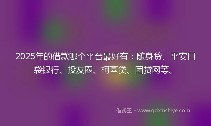 2025年的借款哪个平台最好有：随身贷、平安口袋银行、投友圈、柯基贷、团贷网等。