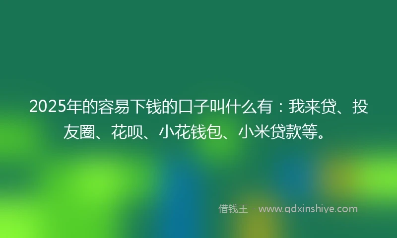 2025年的容易下钱的口子叫什么有:我来贷、投友圈、花呗、小花钱包、小米贷款等。
