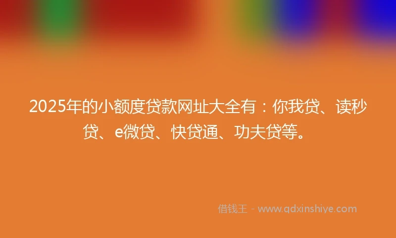 2025年的小额度贷款网址大全有：你我贷、读秒贷、e微贷、快贷通、功夫贷等。