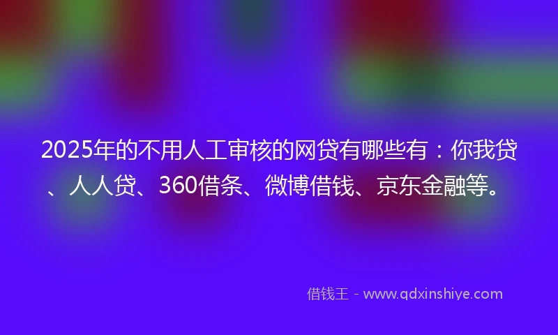 2025年的不用人工审核的网贷有哪些有：你我贷、人人贷、360借条、微博借钱、京东金融等。