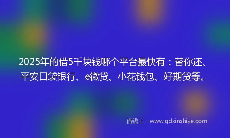 2025年的借5千块钱哪个平台最快有：替你还、平安口袋银行、e微贷、小花钱包、好期贷等。