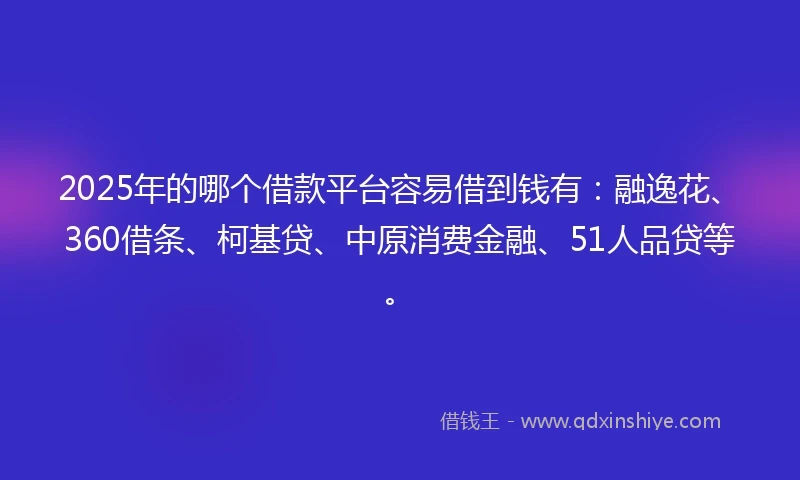 2025年的哪个借款平台容易借到钱有：融逸花、360借条、柯基贷、中原消费金融、51人品贷等。