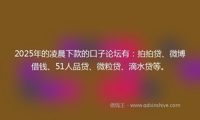 2025年的凌晨下款的口子论坛有：拍拍贷、微博借钱、51人品贷、微粒贷、滴水贷等。