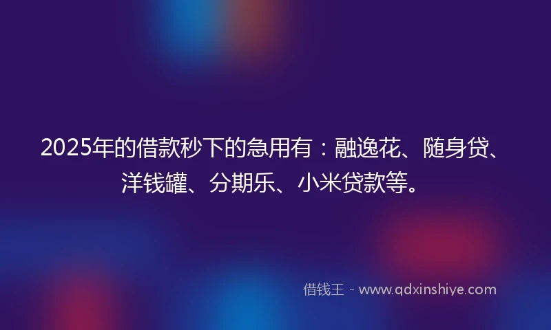 2025年的借款秒下的急用有：融逸花、随身贷、洋钱罐、分期乐、小米贷款等。